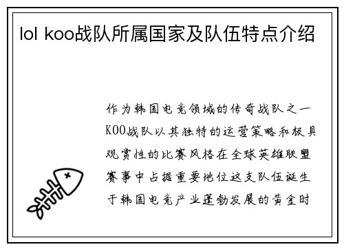 lol koo战队所属国家及队伍特点介绍